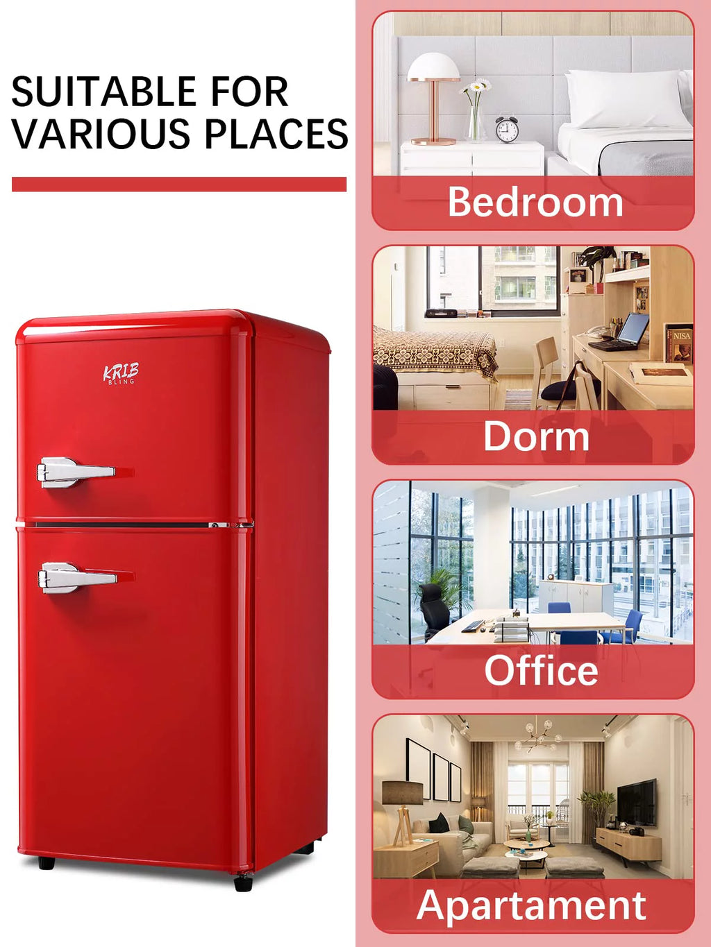 KRIB BLING 3.5 Cu.ft Compact Refrigerator Mini Fridge with Freezer, 2 Door Small Refrigerator for Office, Silver