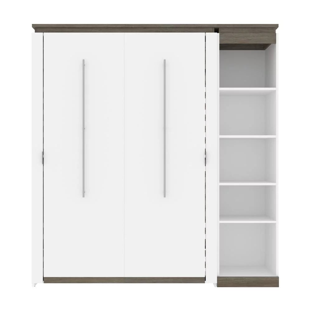 Bestar Orion 79" Full Murphy Bed with Narrow Bookcase in White
