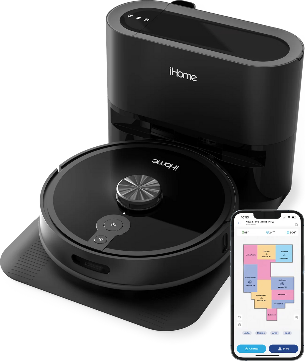 iHome AutoVac Nova S1 Pro Self Empty Robot Vacuum, LIDAR Mapping, 150 Min Runtime, Strong Suction, New