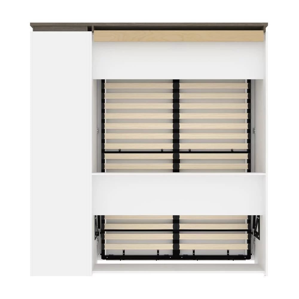 Bestar Orion 79" Full Murphy Bed with Narrow Bookcase in White