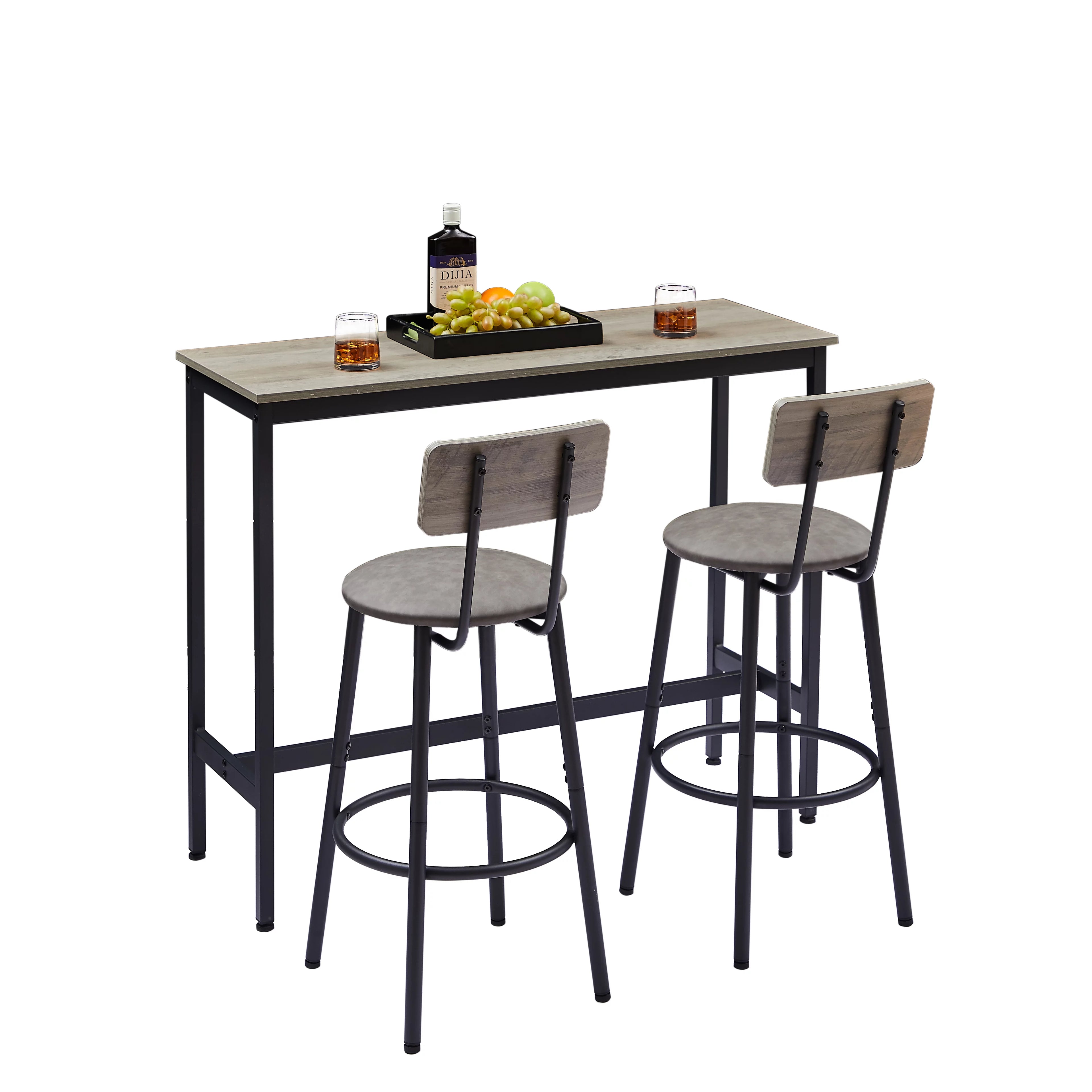 5 Piece Bar Table Set, Modern Counter Height Dining Set, Home Dining Table and Chairs Set for 4, Kitchen Breakfast Table Set with 4 Cushioned Stools, Bistro Pub Table Set, Rustic Brown