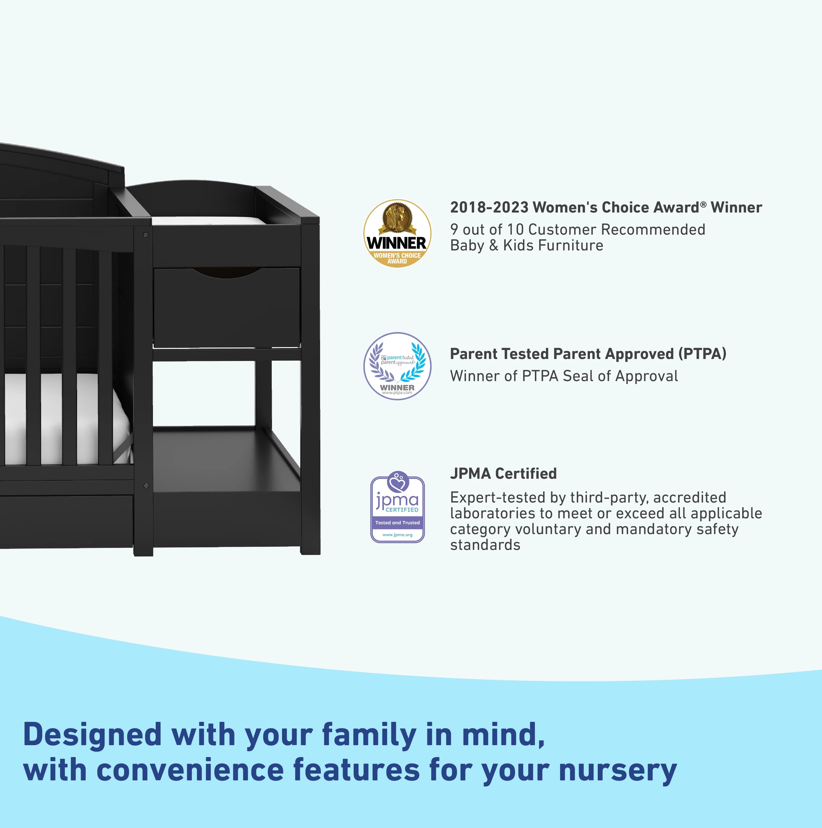 Graco Bellwood 5-in-1 Convertible Crib and Changer, White