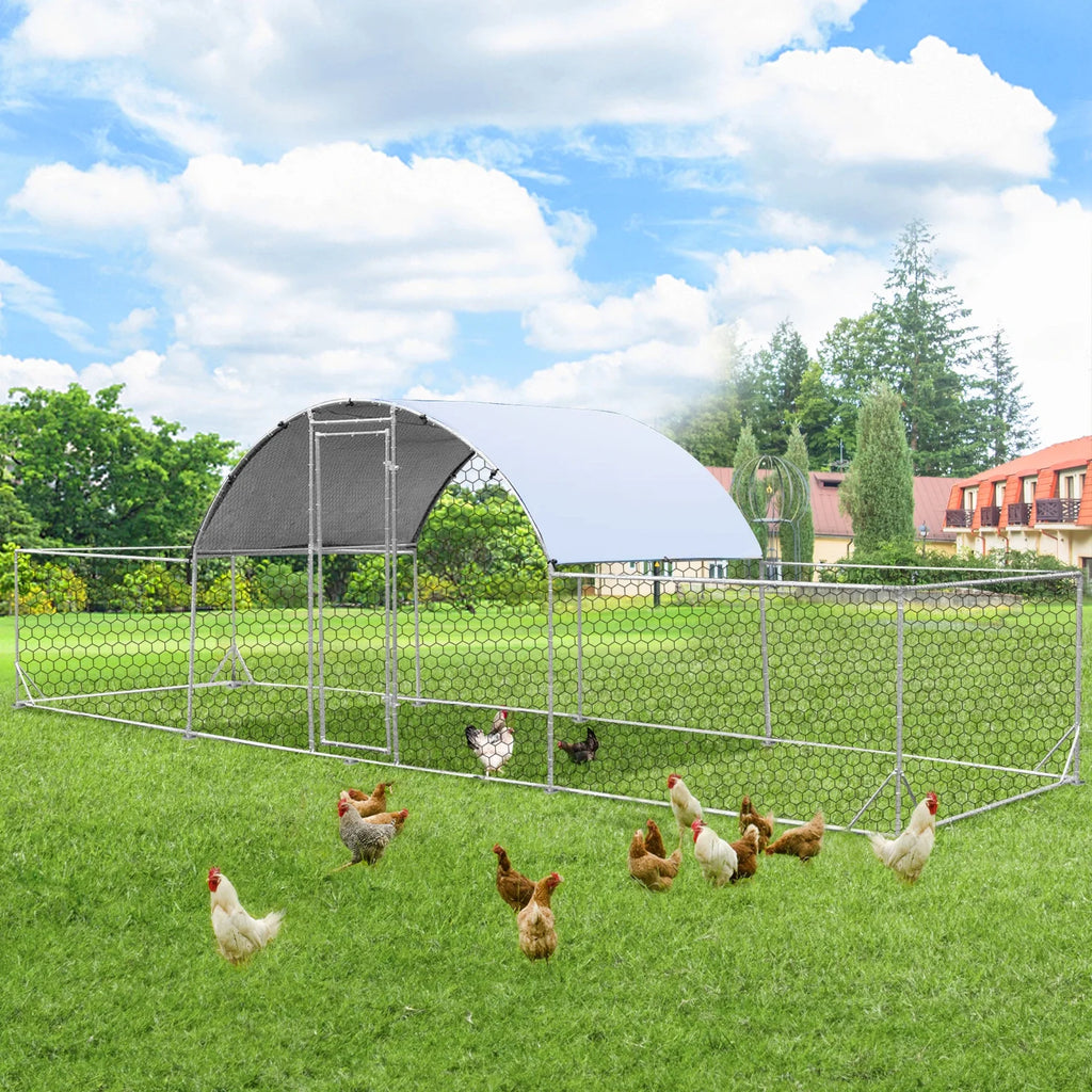 YODOLLA 148 Sq.Ft Chicken Coop Run Large Dome Walk-in Metal Chicken Cage with Chain Link Fence, Suitable for 10 More Chickens and Poultry Like Ducks, Rabbites, Dogs
