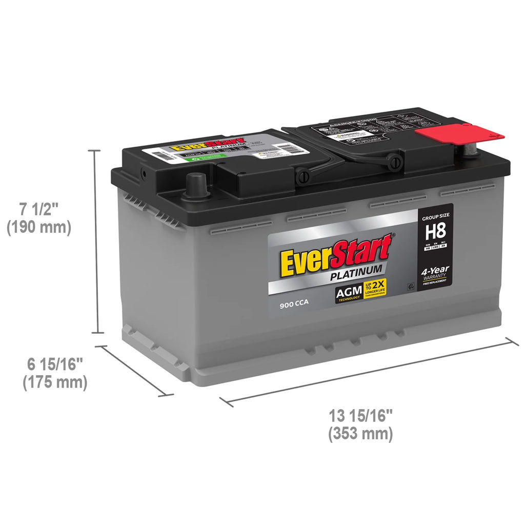EverStart Platinum AGM Automotive Battery, Group Size H8 / LN5 / 49 12 Volt, 900 CCA 150 RC