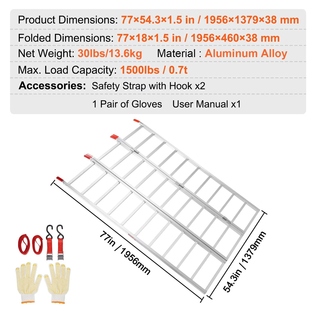 BENTISM Tri-Fold Aluminum Loading Ramp 1500 lbs 77" x 54" Non-slip Truck Ramps for Mini Bike Dirt Bike Tractors ATVs UTVs Motorcycles