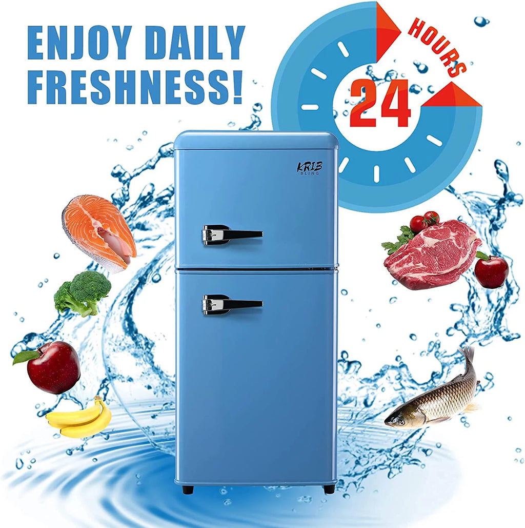 KRIB BLING 3.5 Cu.ft Compact Refrigerator Mini Fridge with Freezer, 2 Door Small Refrigerator for Office, Silver