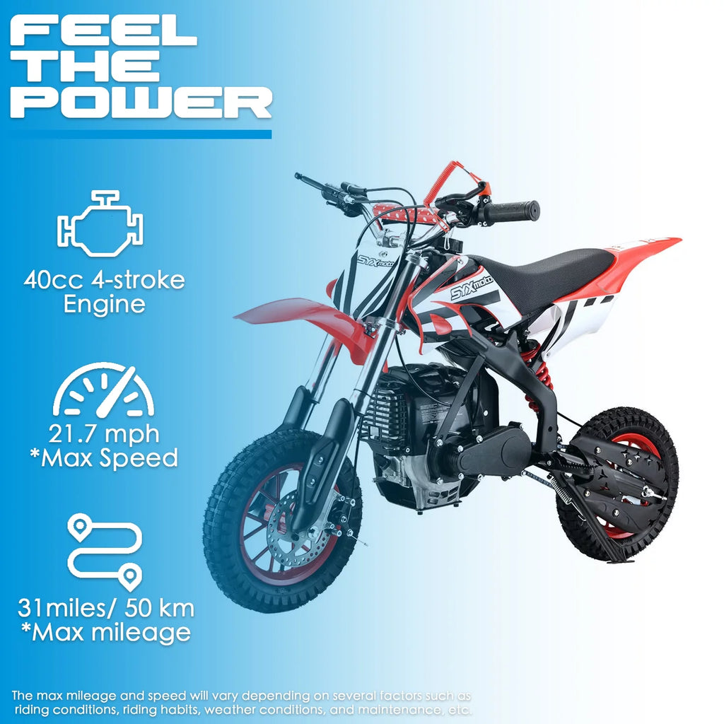 SYX MOTO MT-2 Gas Power 40cc 4 Stroke Kids Dirt Bike, Pull Start, Red, Brand New