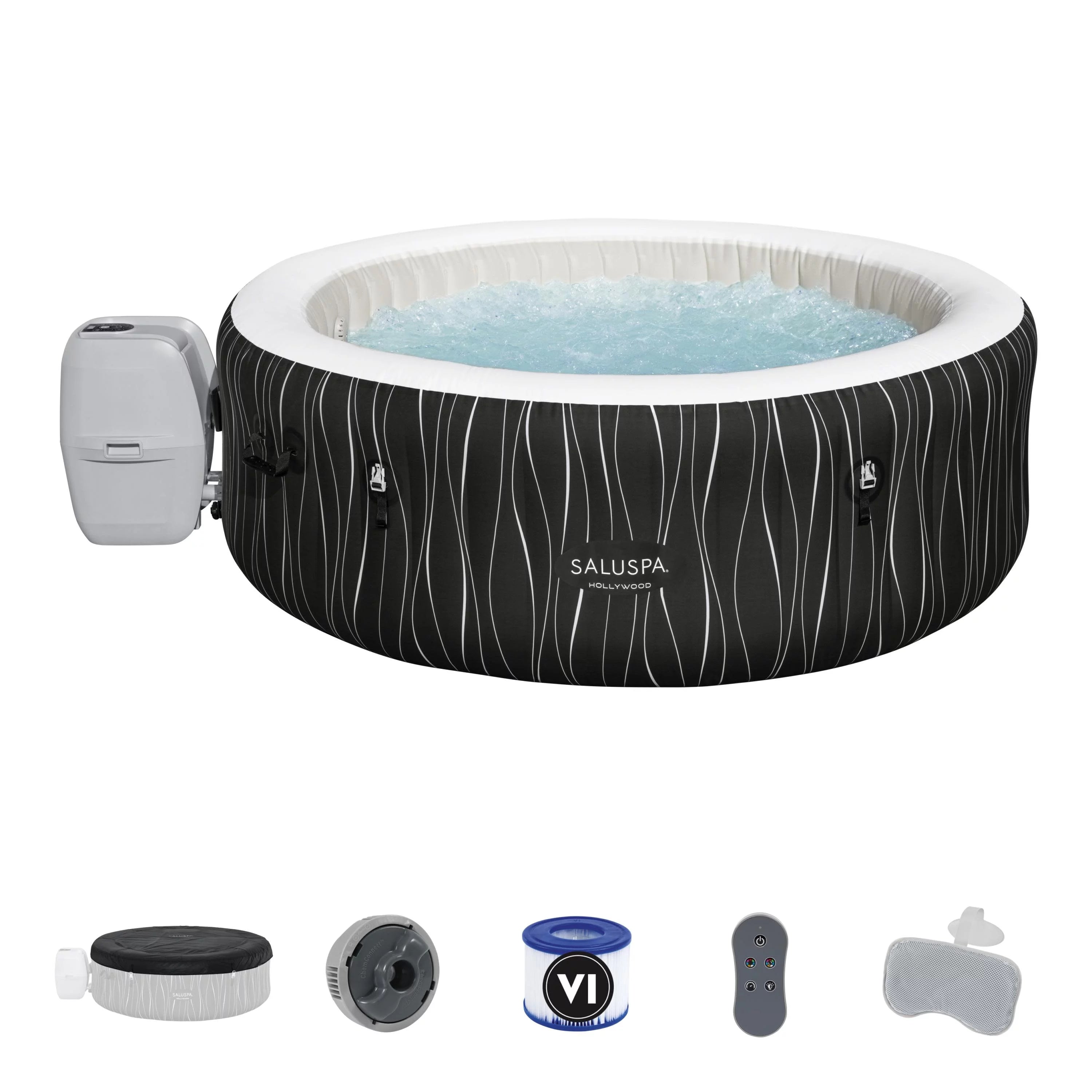 SaluSpa 77" x 26" Hollywood 240 Gal. Inflatable Hot Tub with LED Lights, 104?F Max Temperature