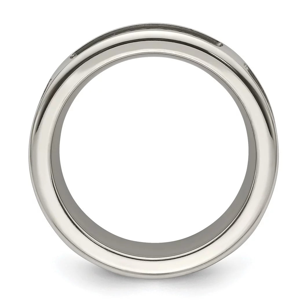 Edward Mirell Stainless Steel Engravable and Black Titanium Cable Edge Polished Concave 10mm Band Size 8 Jewelry for Wom