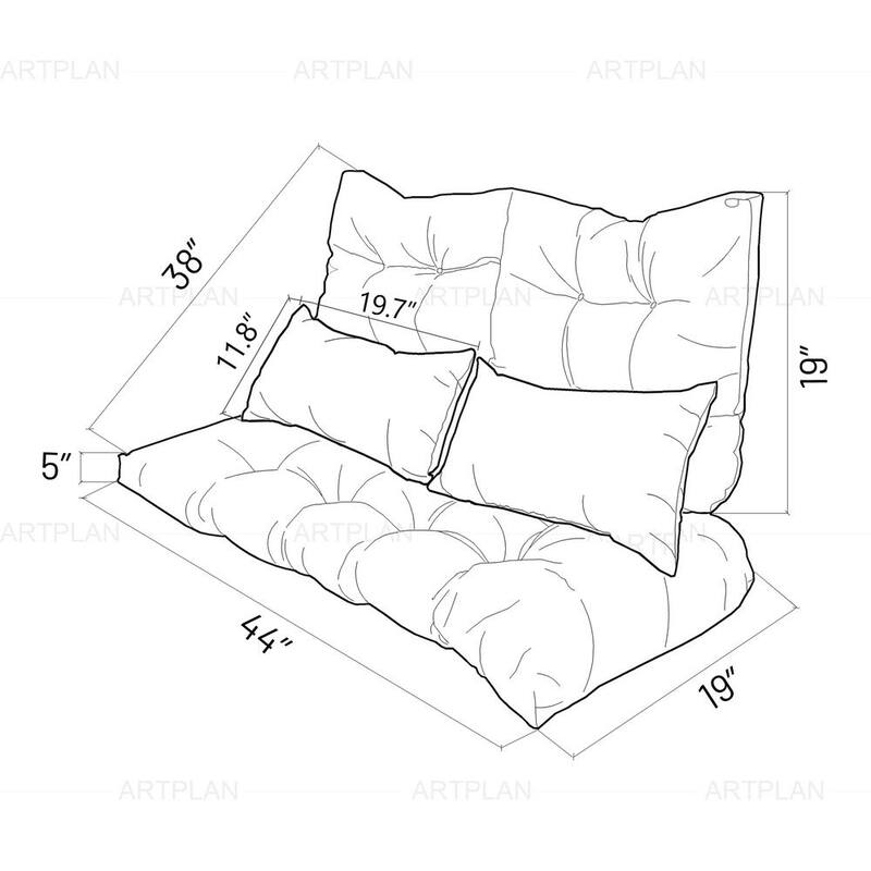 Outdoor Settee Loveseat Bench Cushions with 2 Lumbar Pillows Set of 5 Wicker Tufted Cushions for Patio Furniture in Gray