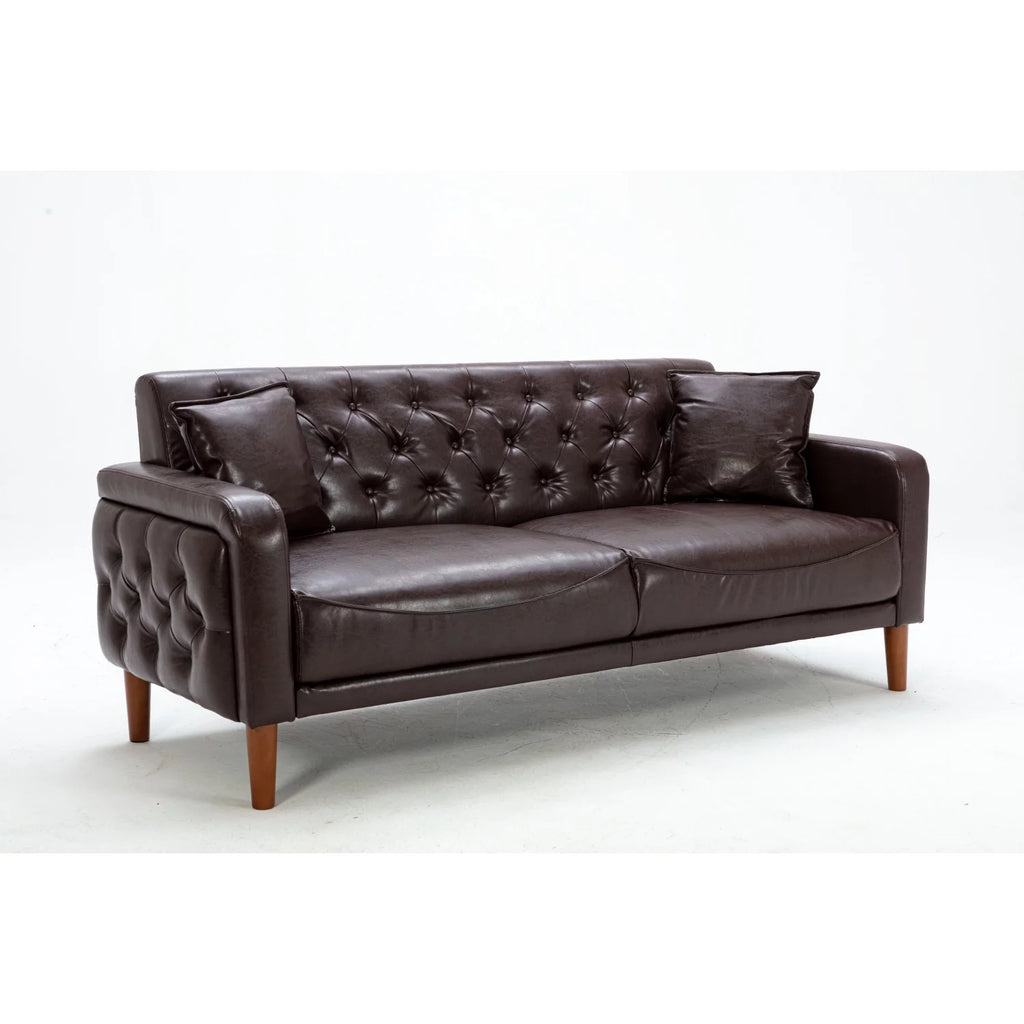 Holaki 78 PU Leather Tufted Cushions Sofa Bed, Brown
