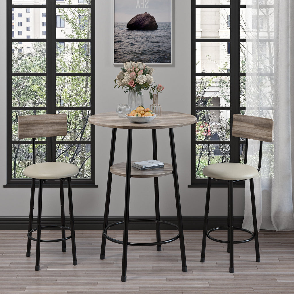 5 Piece Bar Table Set, Modern Counter Height Dining Set, Home Dining Table and Chairs Set for 4, Kitchen Breakfast Table Set with 4 Cushioned Stools, Bistro Pub Table Set, Rustic Brown