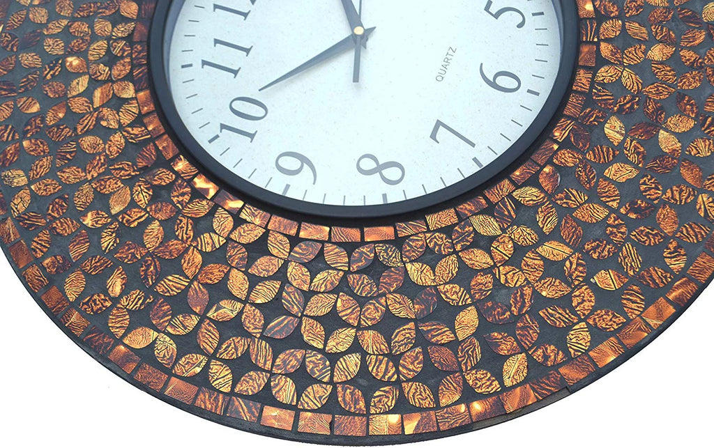 Lulu Decor, 19 Amber Flower Mosaic Wall Clock with Black Cement, Arabic Number Glass Dial 9.5 for Living Room &amp; Office Space