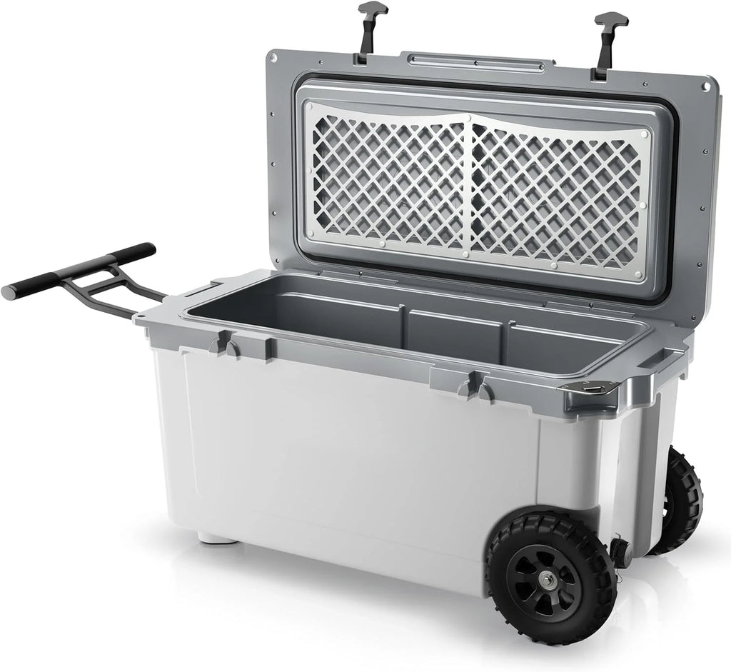 72 Quart Ultra-Light Wheeled Cooler Hard Insulated Portable Ice Chest Box for Beach, Drink, Beverage, Camping, Picnic, Fishing, Boat, Barbecue, 30% Lighter Than Rotomolded Coolers