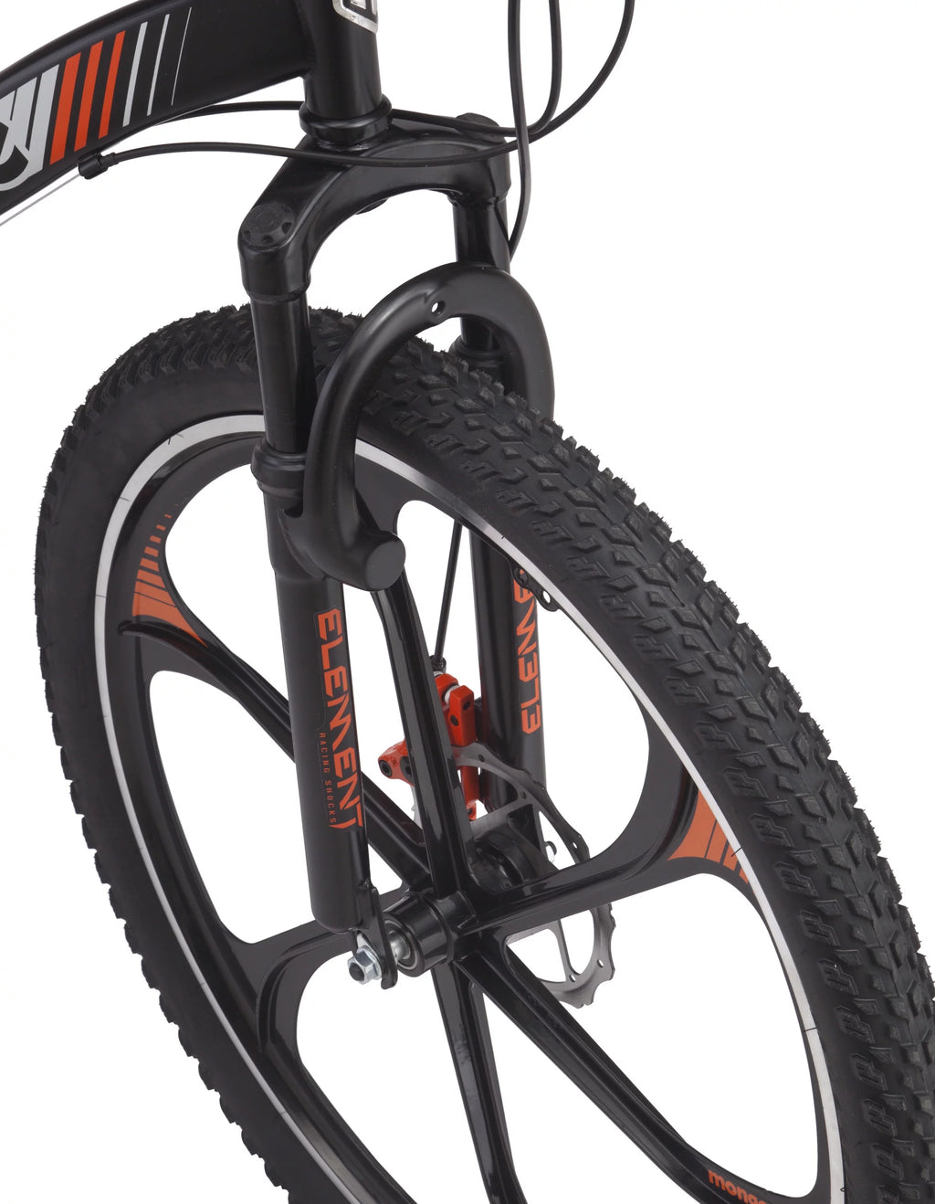 Mongoose Mack Mag Wheel Mountain Bike, 26" Wheels, 21 Speeds Shimano Revo Twist Shifters, Men's Frame, Orange & White On Black