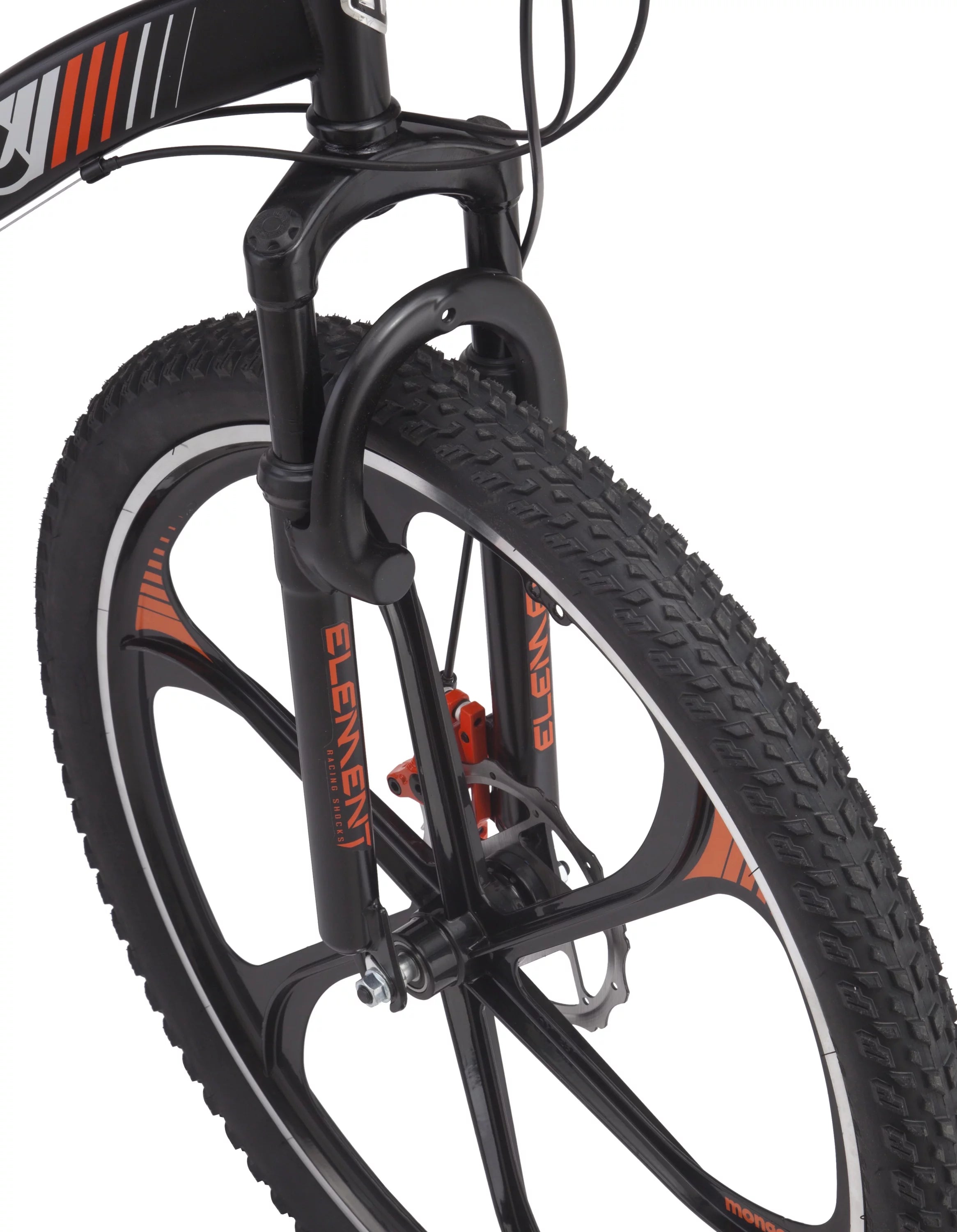 Mongoose Mack Mag Wheel Mountain Bike, 26" Wheels, 21 Speeds Shimano Revo Twist Shifters, Men's Frame, Orange & White On Black
