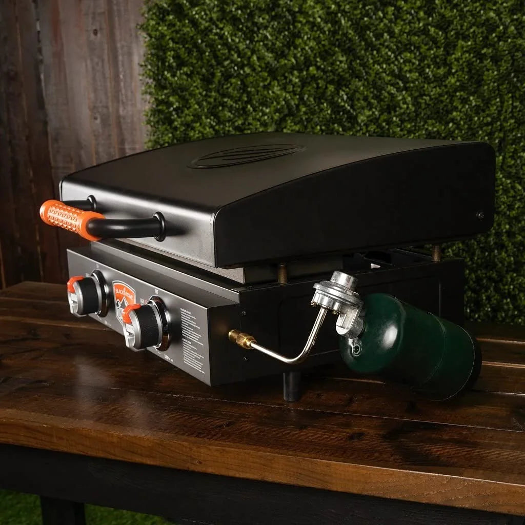 22 Inch Blackstone Griddle with Lid, Nonstick On The Go Tabletop Gas Griddle Outdoor Grill Combo with Blackstone Portable Prep Table, Blackstone Accessories, Seasoning and Wholesalehome Gloves & Cloth