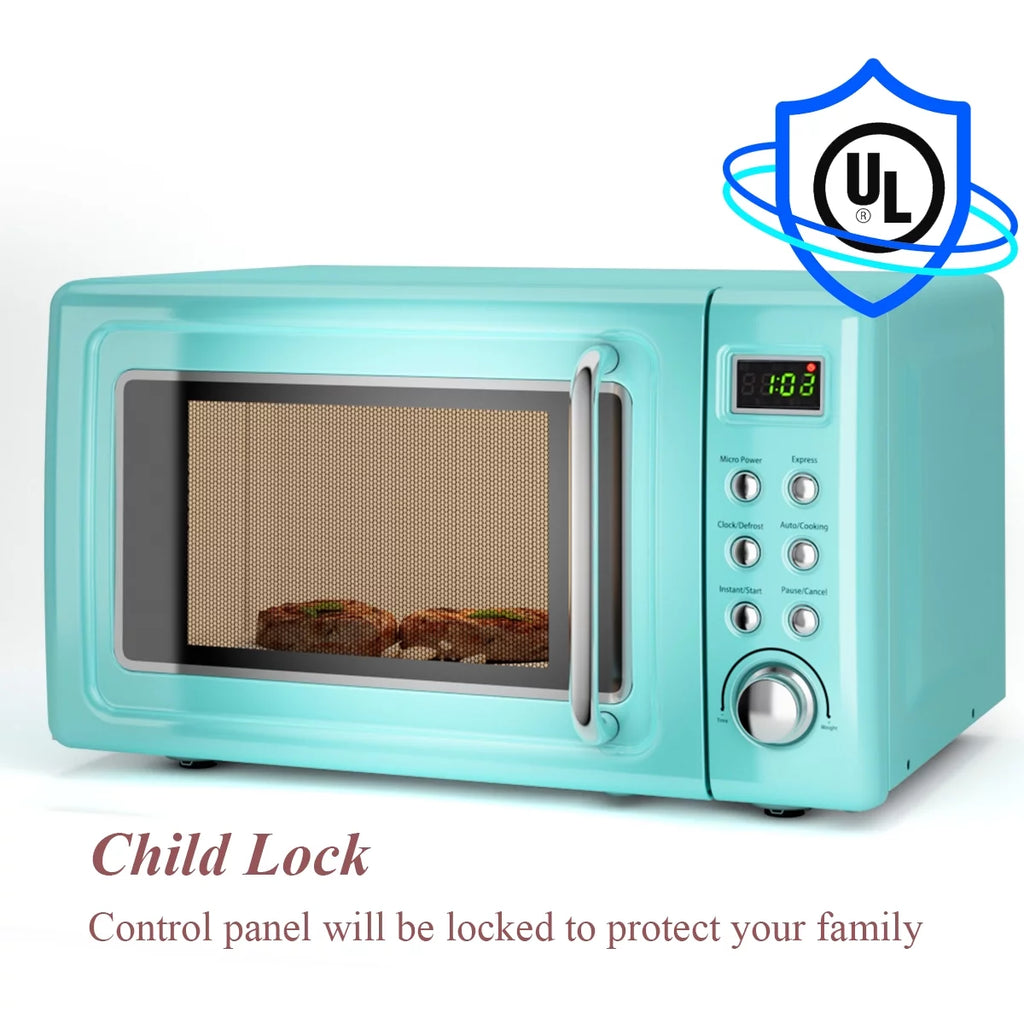 Costway 0.7Cu.ft Retro Countertop Microwave Oven 700W LED Display Glass Turntable Green