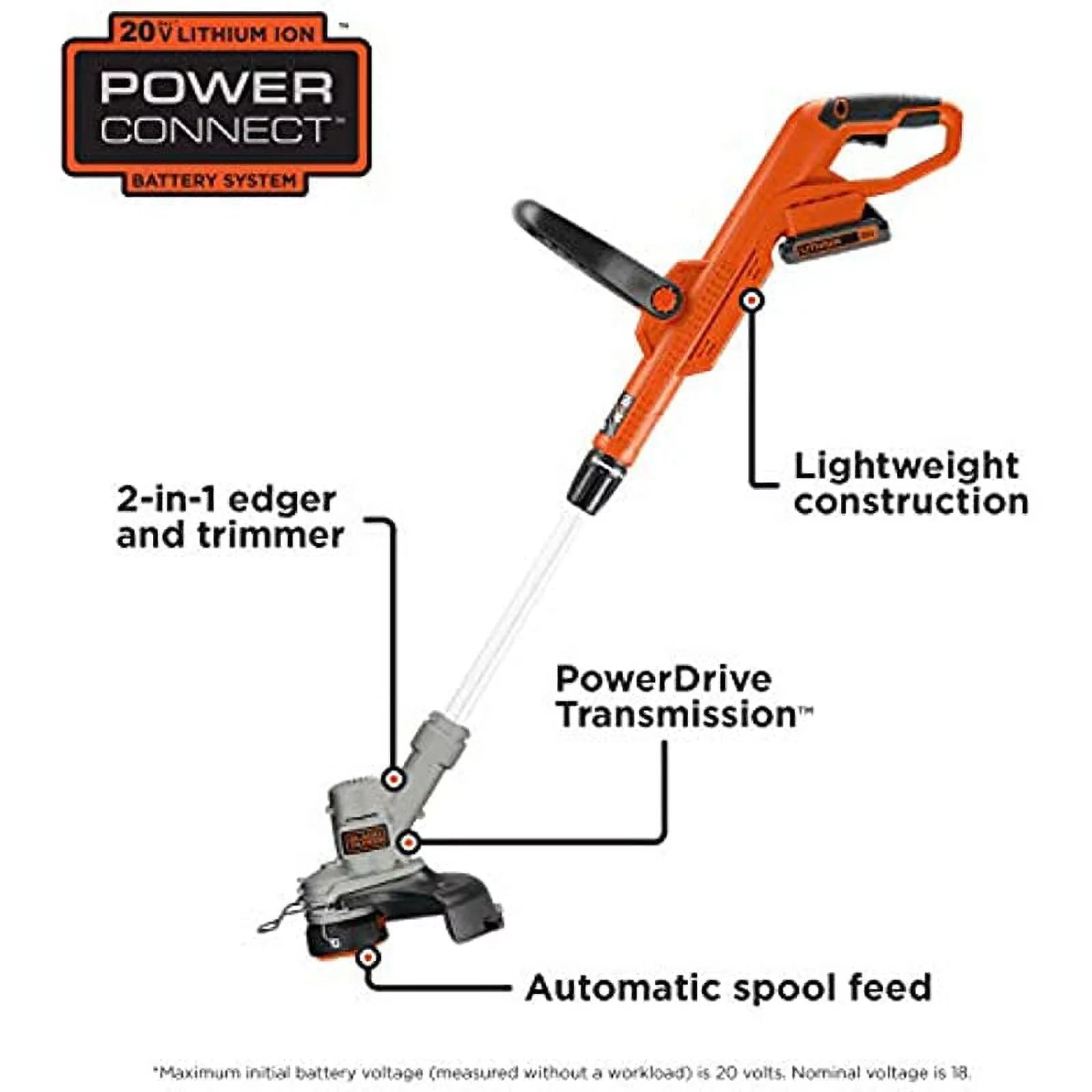 BLACK+DECKER 20V MAX* String Trimmer / Edger, 12-Inch (LST300)
