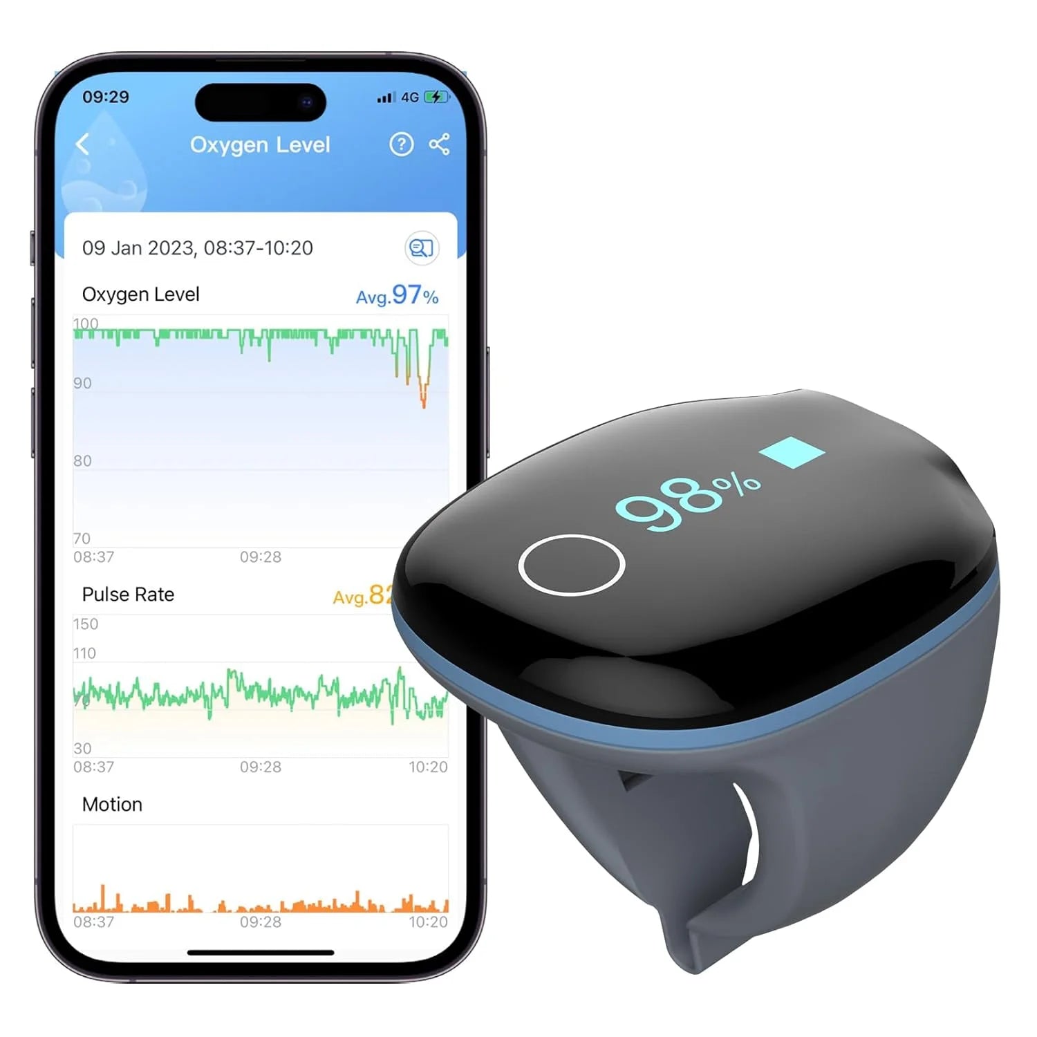 Wellue O2Ring Wearable Pulse Oximeter, Finger Oxygen Monitor for Heart Rate and Sleep Health Tracking, Oximeter with Free APP and PC Report, O2Ring