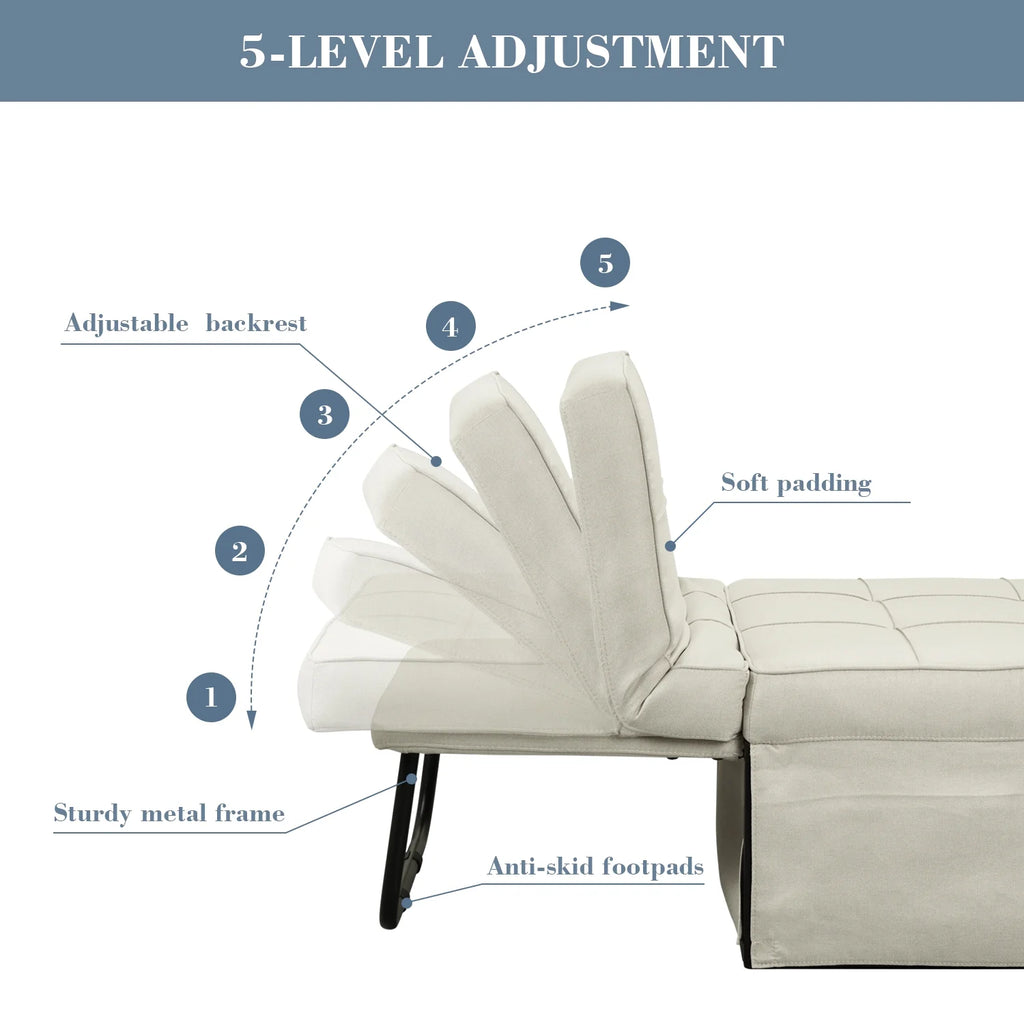 Ainfox Ottoman Chair Lounger Bed .4 in 1 Breathable Linen Convertible Single Sofa Couch, 73.23''L x 33.86''W(Dark Grey)(Beige)
