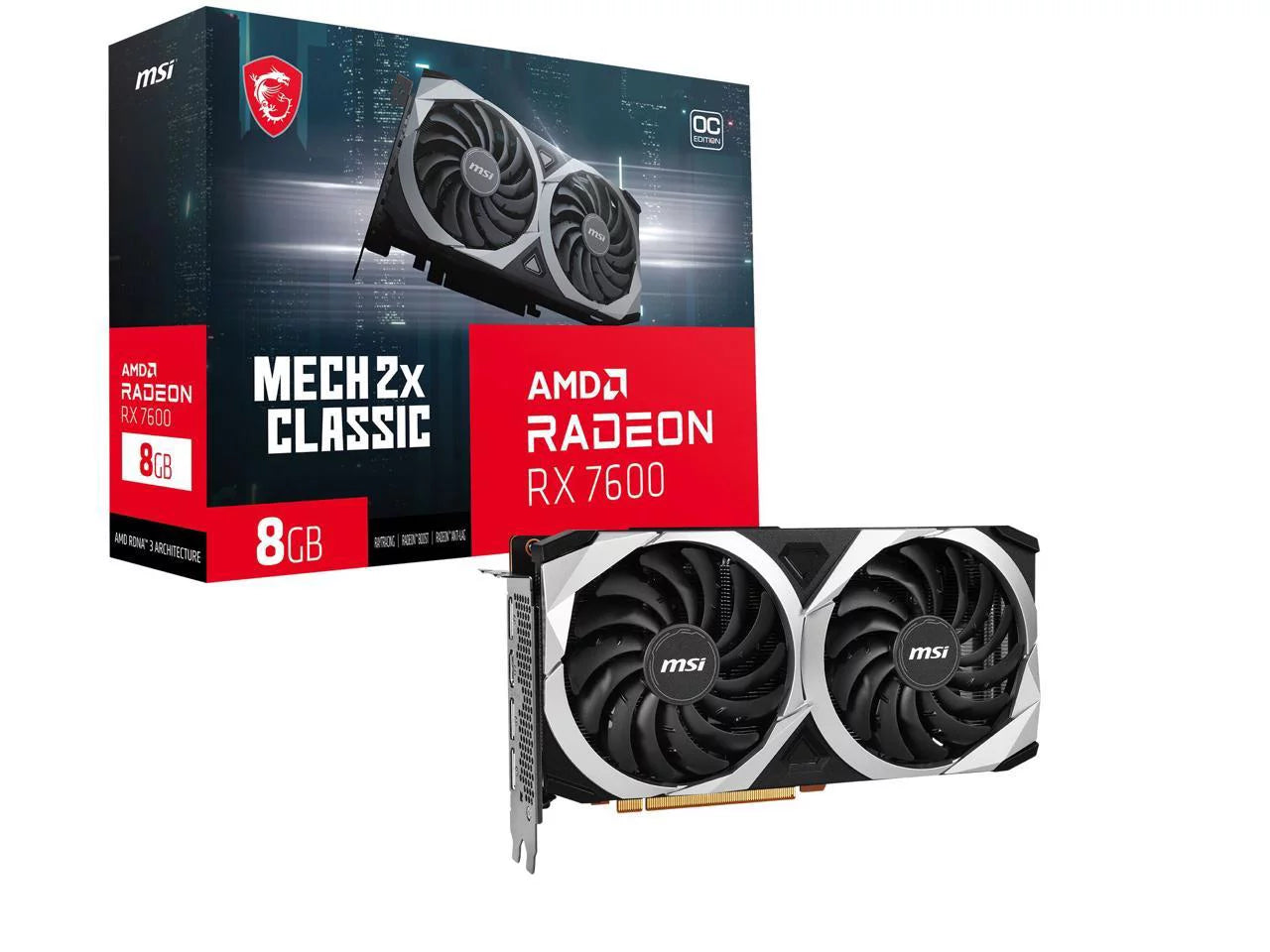 MSI Mech Radeon RX 7600 8GB GDDR6 PCI Express 4.0 x8 ATX Video Card RX 7600 MECH 2X CLASSIC 8G OC