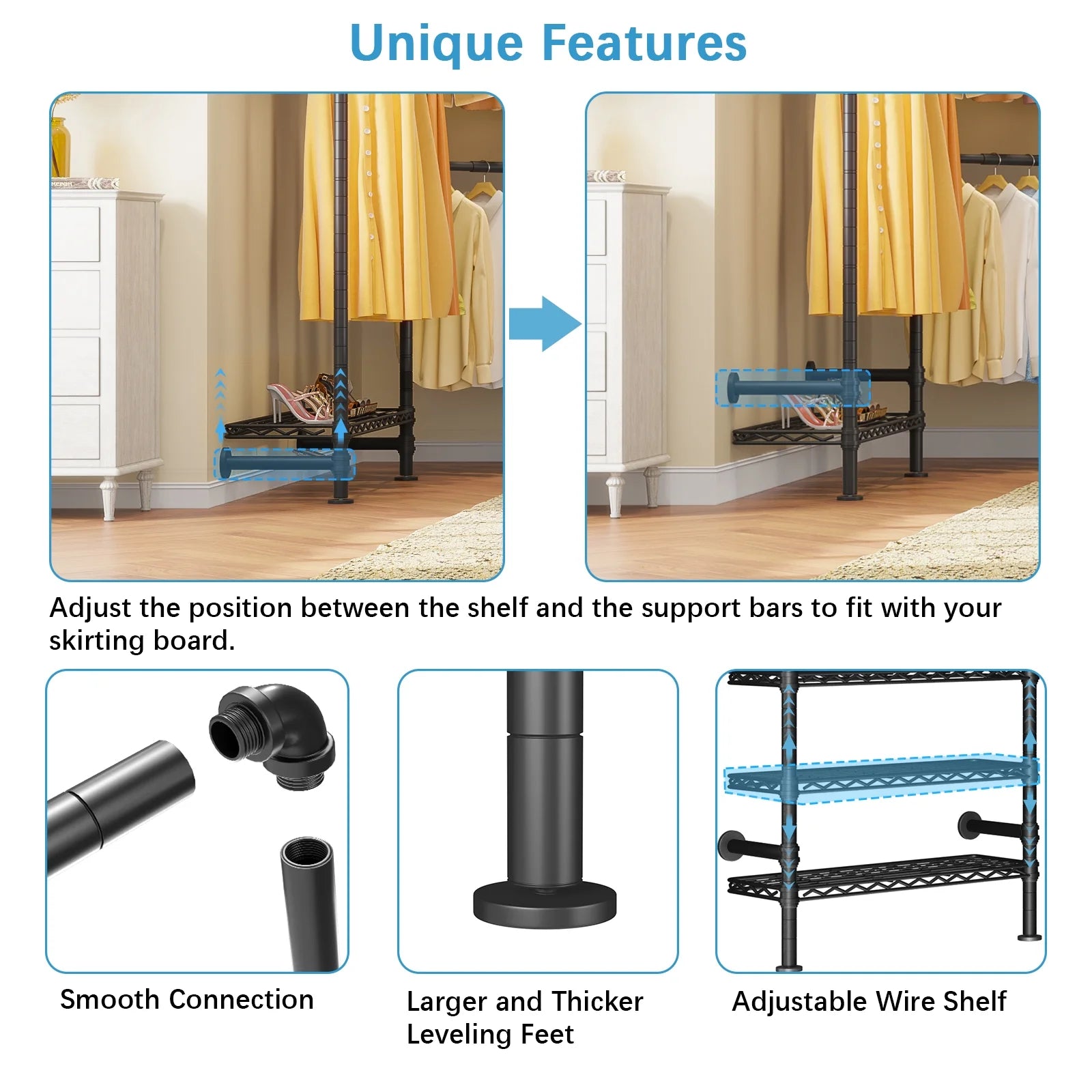 Timate L3 L Shape Garment Rack Heavy Duty Clothes Rack, Industrial Pipe Wall Mounted Clothing Rack Storage Closet Kit, Black
