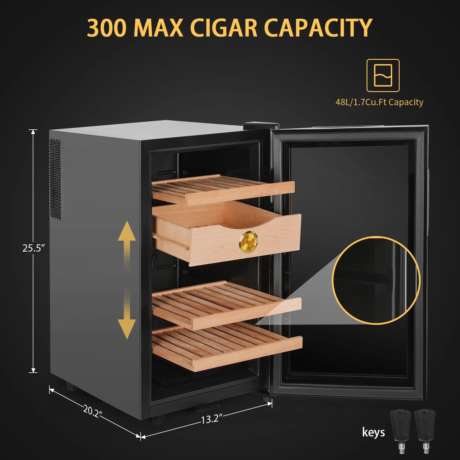 Rocita 16L Cigar Humidor, Electric Cigar Humidor Cabinet for 100 Counts with Digital Hygrometer, Spanish Cedar Lined Cigar Box, Great Gift for Father Friends Men