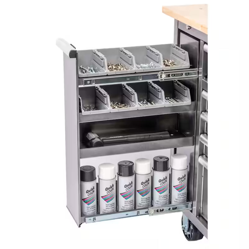61 in. W x 24 in. D Standard Duty 10-Drawer Mobile Workbench Tool Chest with Sliding Bin Storage Drawer in Silver