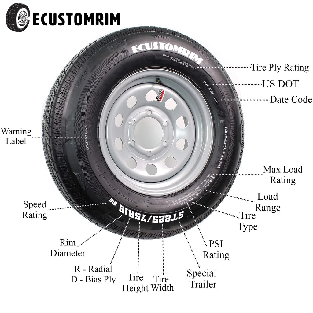 Trailer Tire On Rim 480-12 4.80-12 LRC 4 Lug White Spoke Wheel