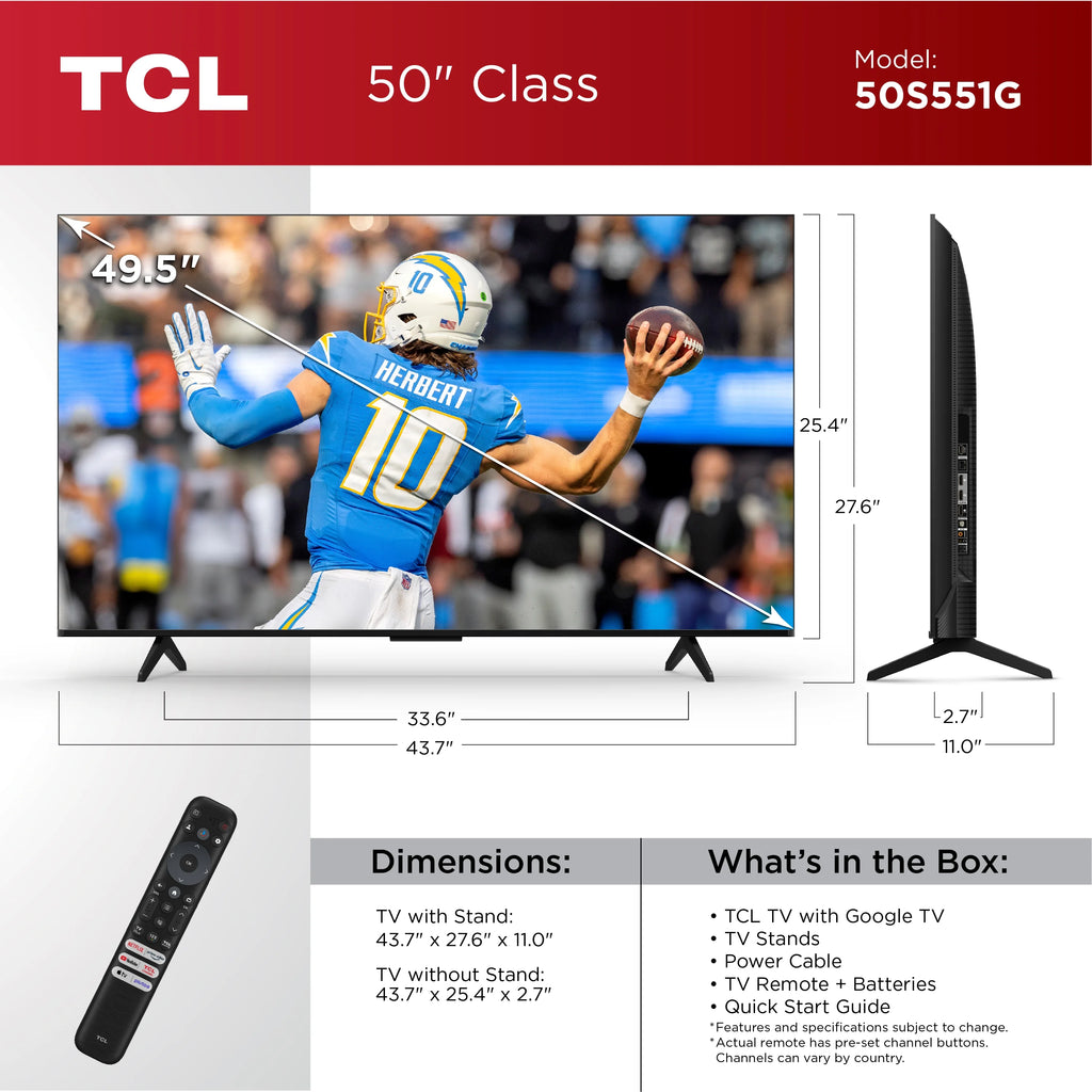TCL 50" S Class 4K UHD HDR LED Smart TV with Google TV - 50S551G